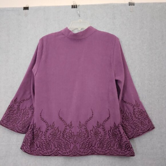 Bob Mackie | Purple Embroidered Faux Suede Jacket | Size L - Picture 6 of 8
